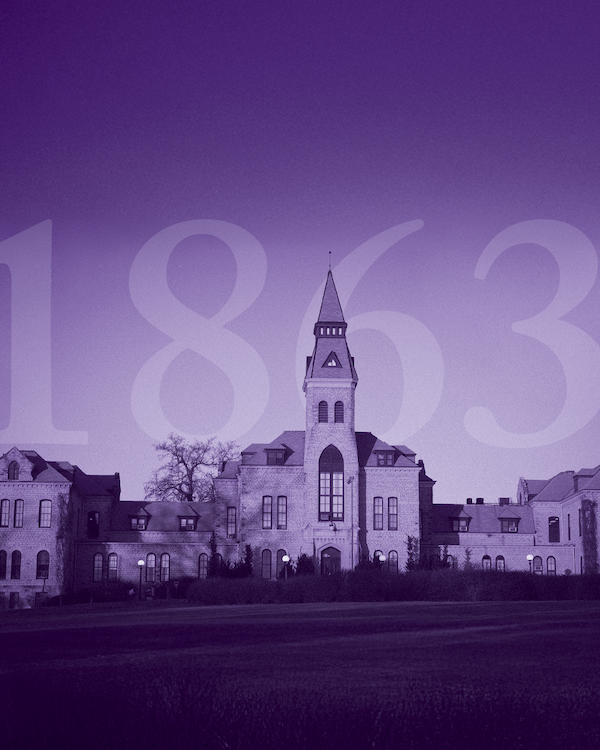 download K-State Bound social tile Image of Anderson hall with purple overlay and "1863" is large and transparent in the sky