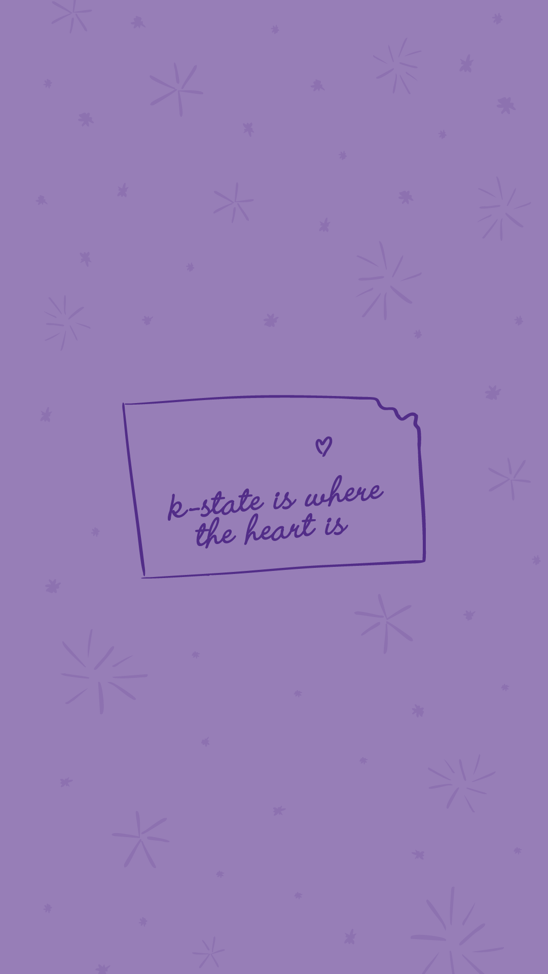 download K-State Bound social tile Lavender background with doodle of Kansas and a heart over Manhattan with text that reads "k-state is where the heart is"