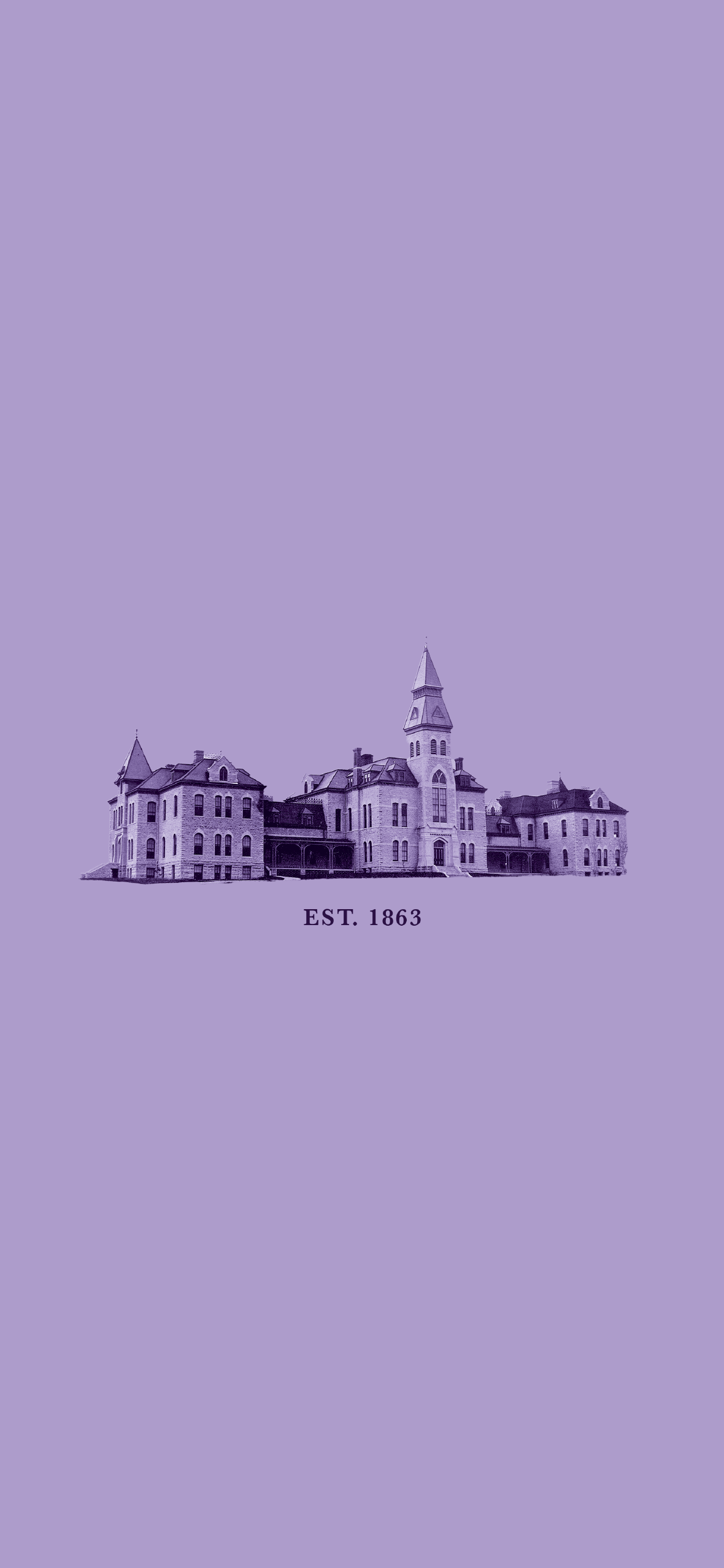 K-State downloadable phone wallpaper Lavender background with image of Anderson Hall and text that reads "EST. 1863"