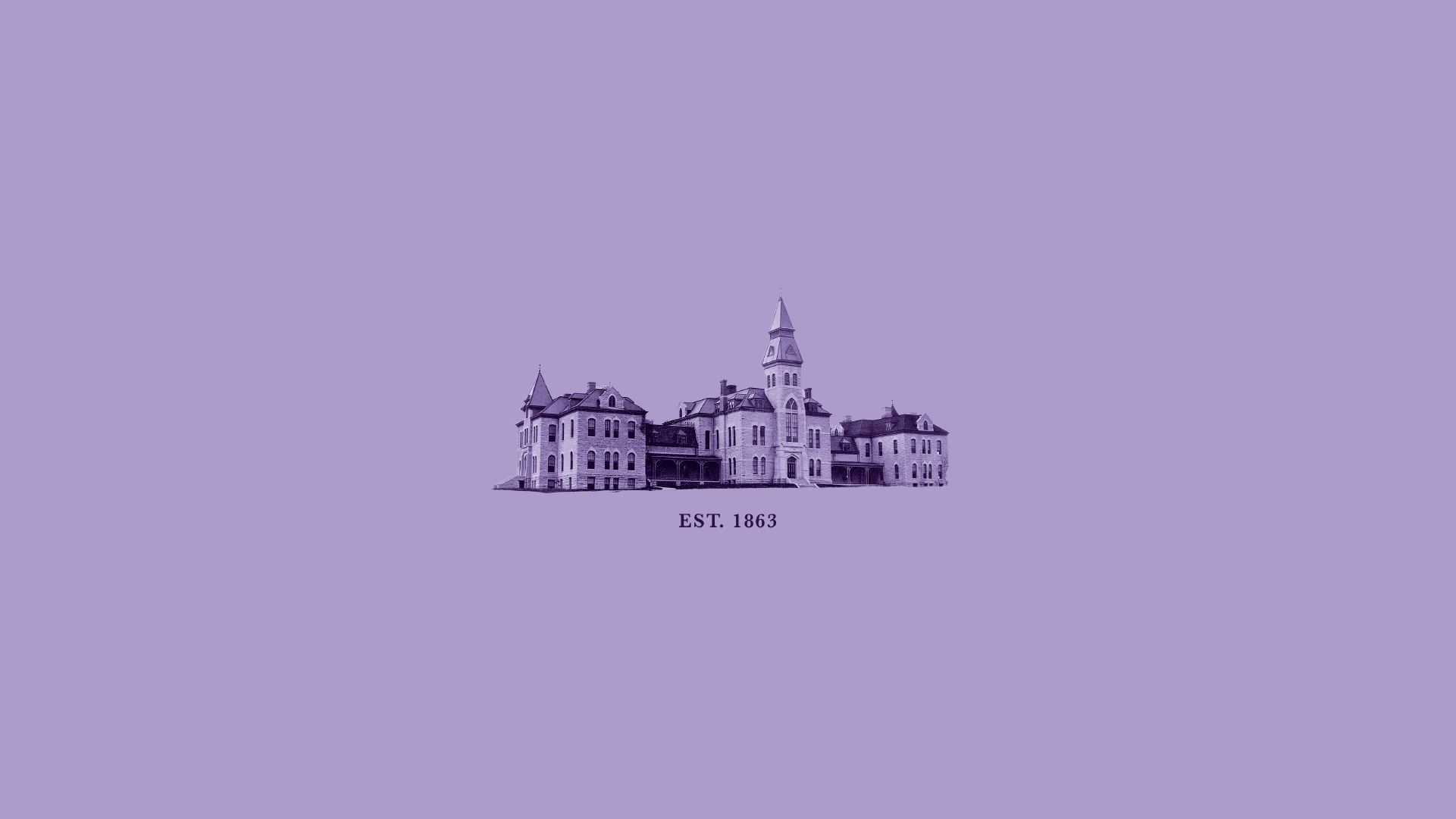 K-State downloadable computer wallpaper Lavender background with image of Anderson Hall and text that reads "EST. 1863"