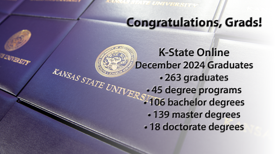 A graphic congratulating the 263 students graduating with degrees from K-State Online in Fall 2024