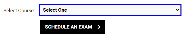 Select Course dropdown to schedule an exam