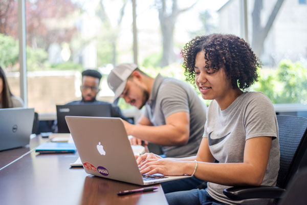 Students working on campus