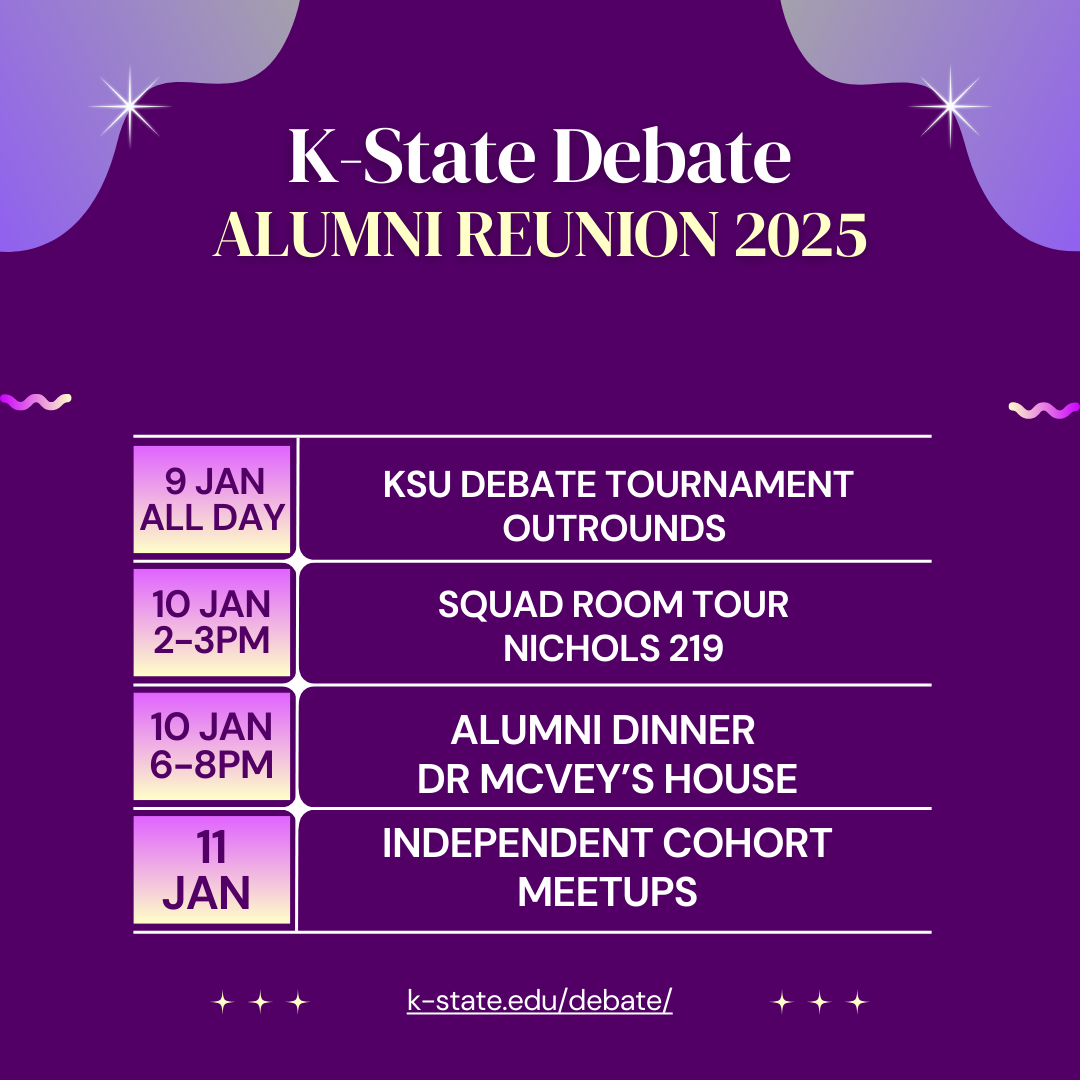 Schedule of events for KSU debate alumni reunion