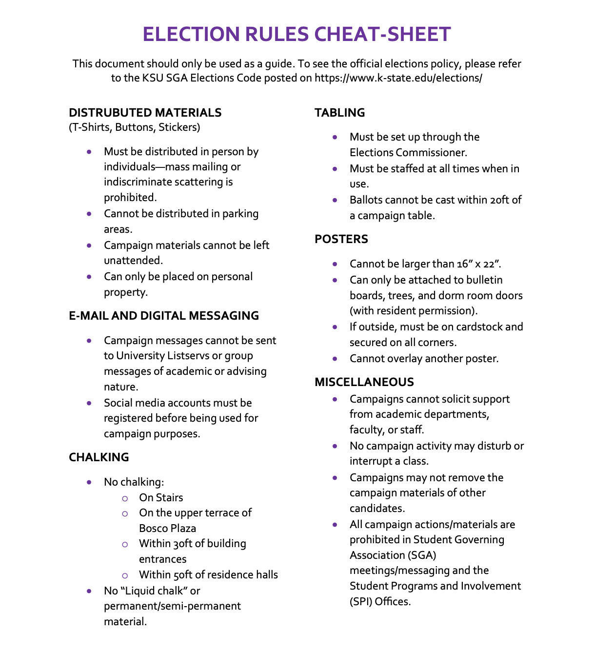 Election Rules Cheat Sheet