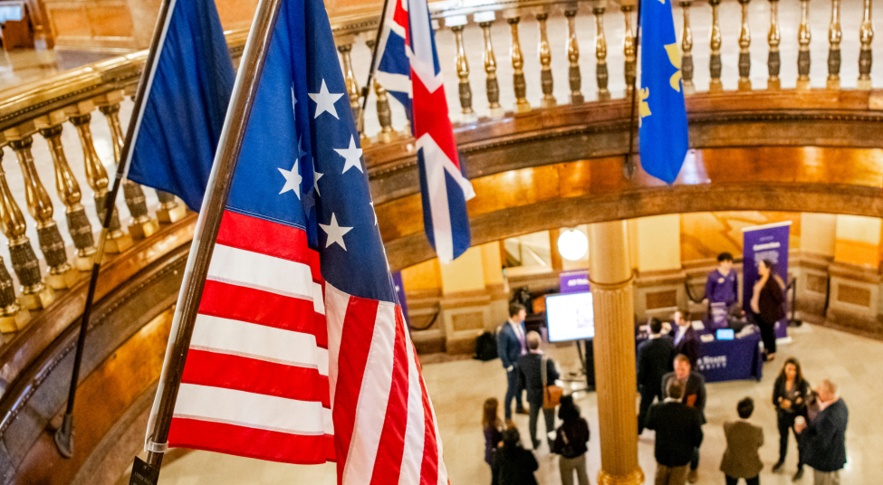 Flags in the Capitol rotunda in the Kansas State Capitol