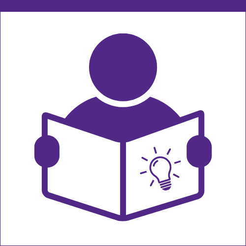 Wildcat Hackathon purple icon showing a person with a book