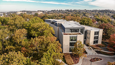 an aerial view of the college of business building