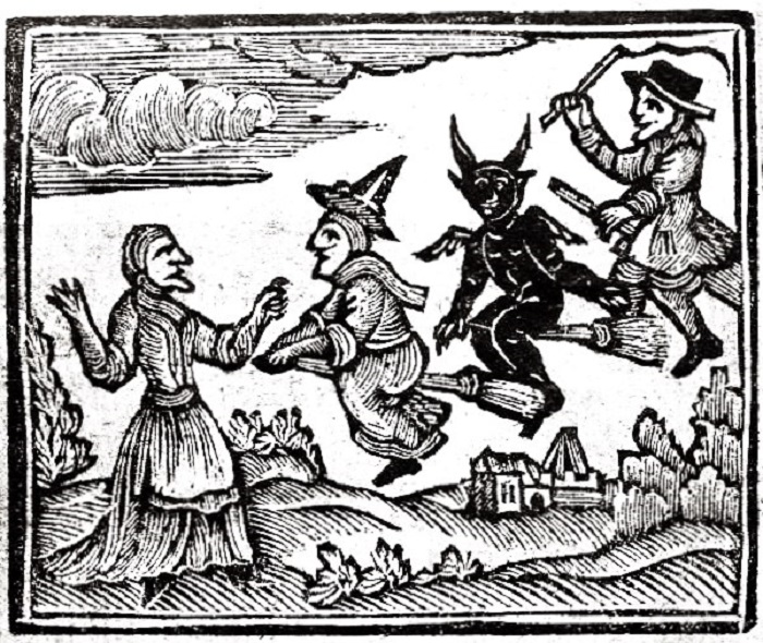 Engraving depicting witches