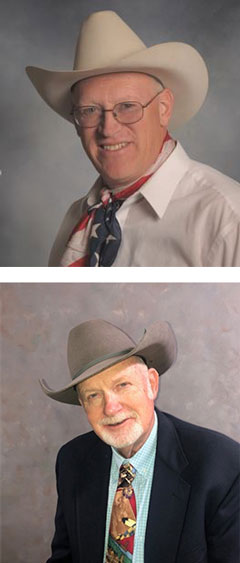 Jeff Davidson in hat, Ron Wilson in hat with flag scarf