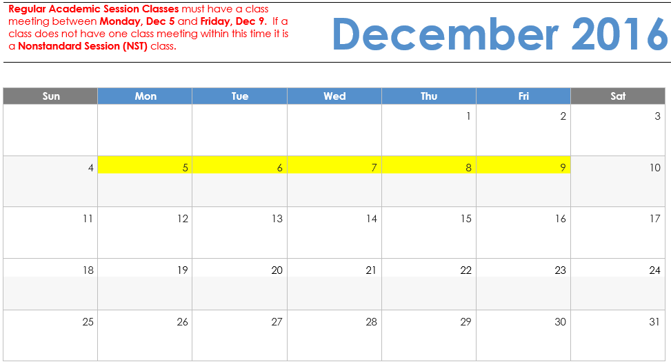 December 2016 Visual Calendar
