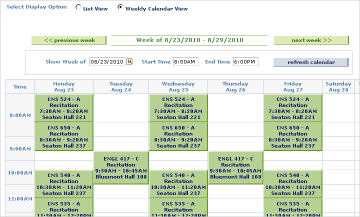 Image of Weekly Calendar View