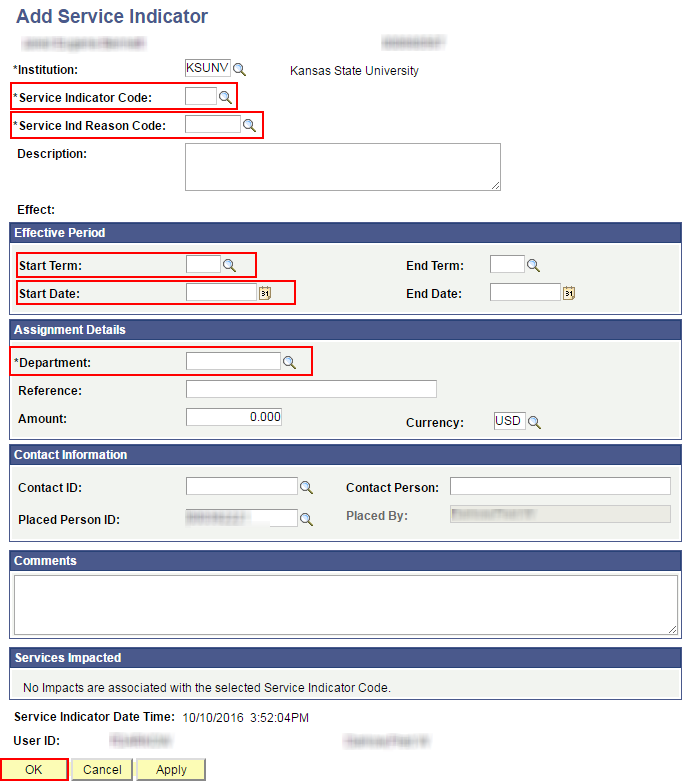 Add Service Indicator Criteria