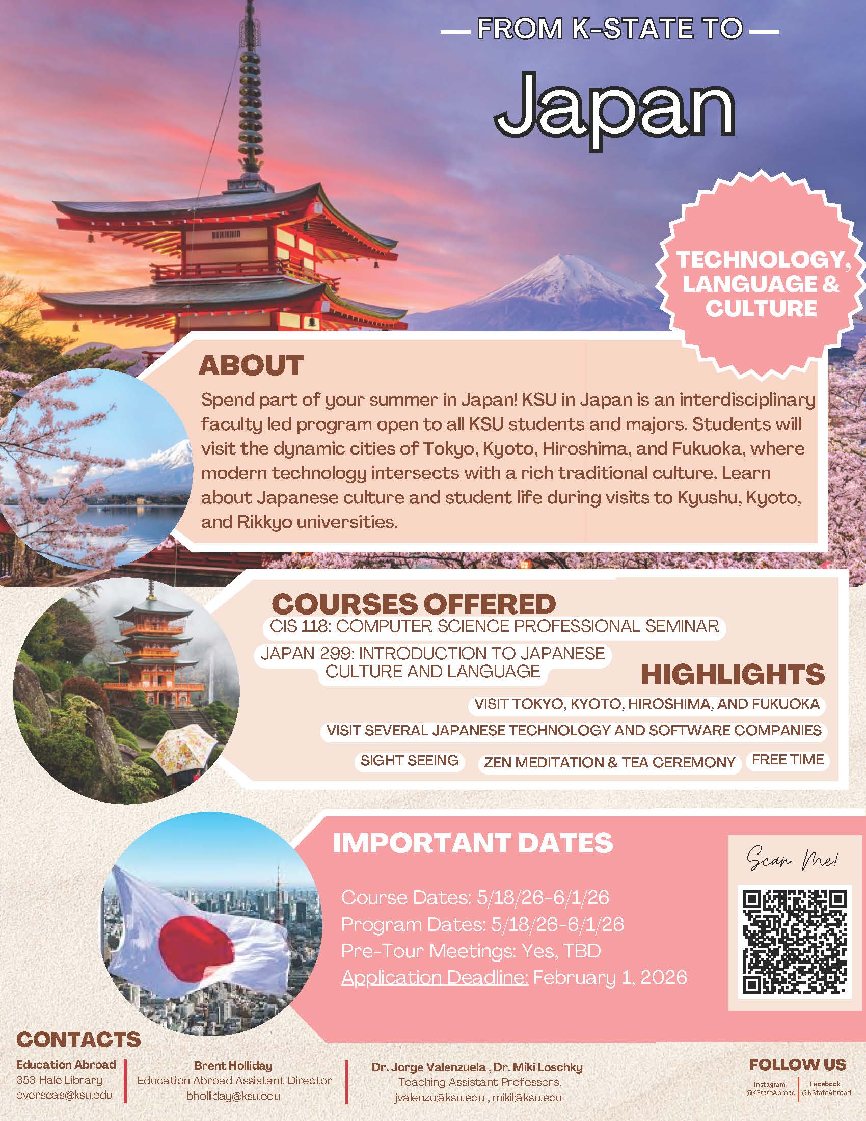 Flyer for KSU in Japan 2026. Text transcribed below.