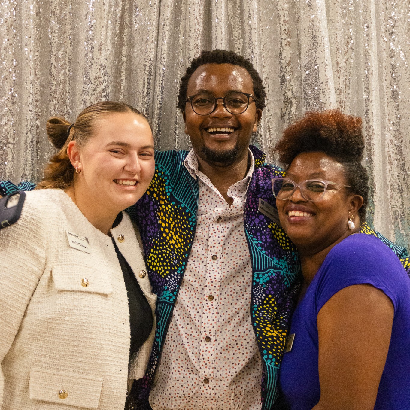 Three friends at photobooth