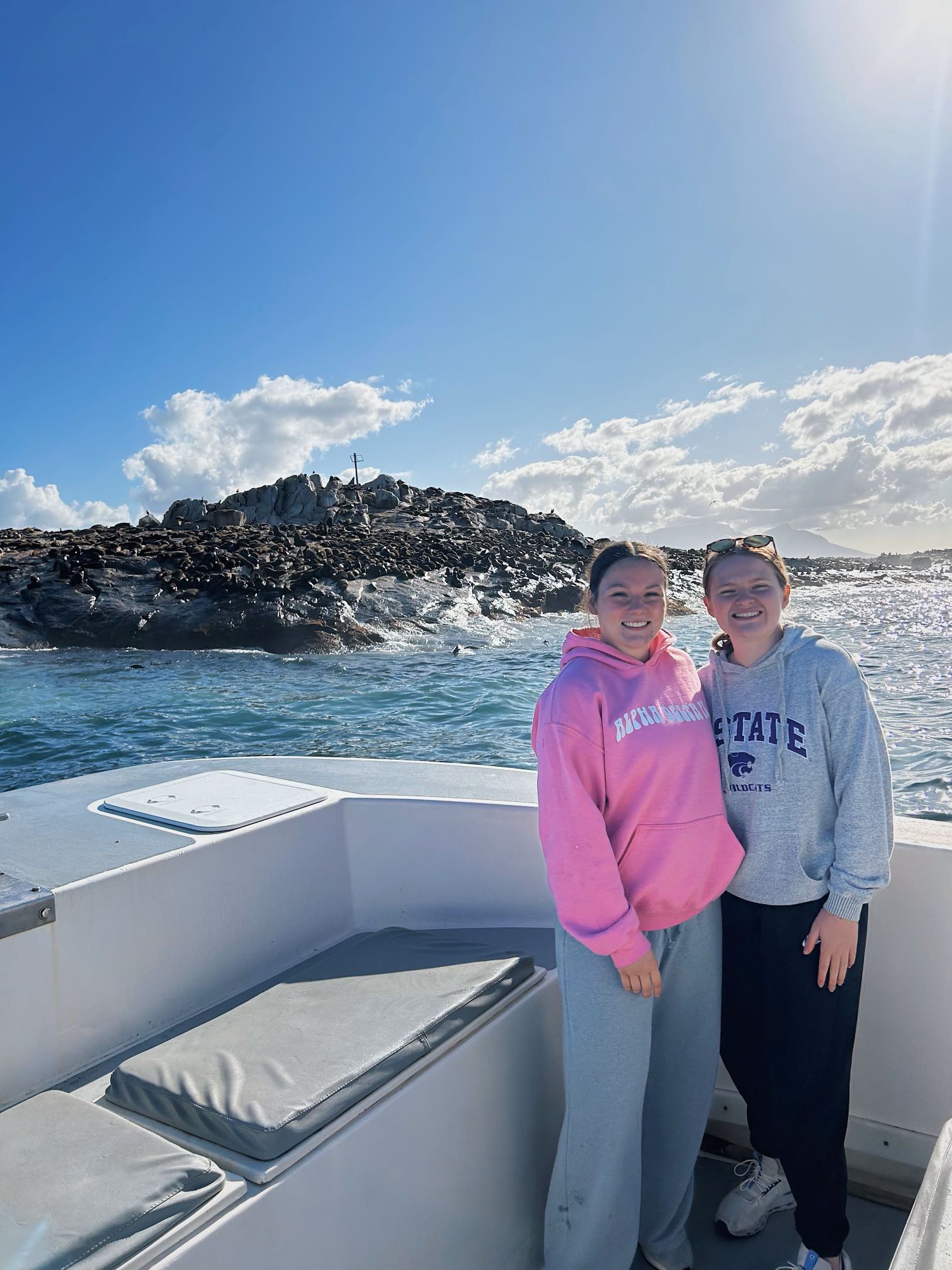 Sadye and Kerston on a boat in South Africa