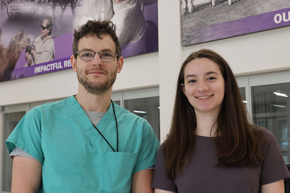 Faculty research mentor Nathaniel Kapaldo and mentee Gabrielle Maroulis pose for a portrait.