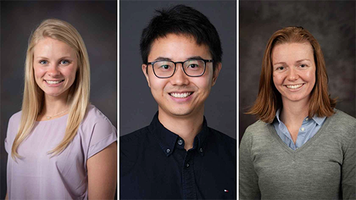 A collage of three portrait photos of students who won the award.