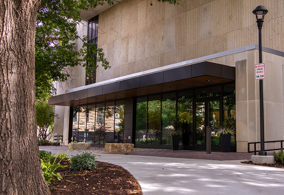 The west side of Bluemont Hall's first floor features a long row of tall windows to create a more inviting and welcoming space for education students.