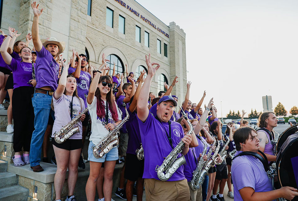 The K-State band plays at Bill Snyder Family Stadium