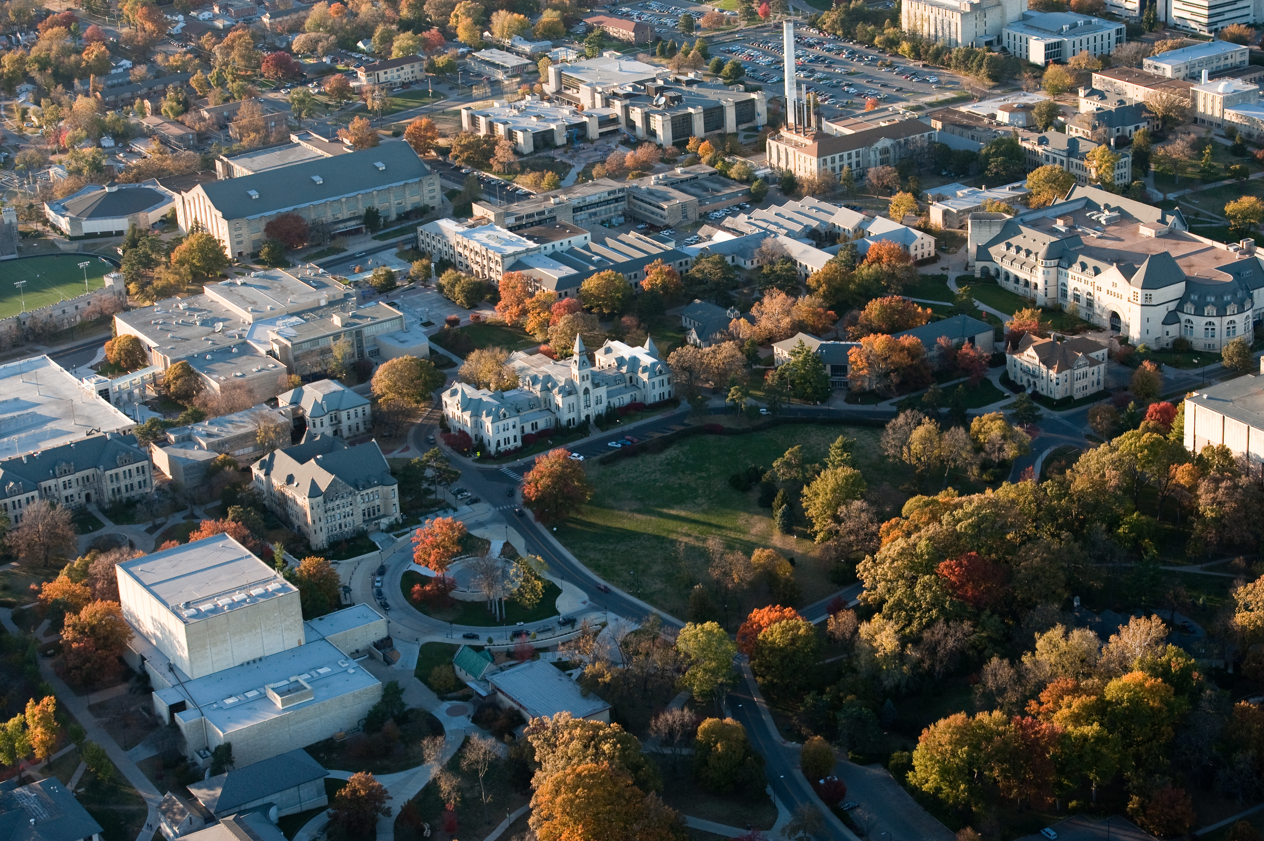 Aerial view of Kansas State University. 
