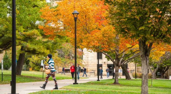 People walking on campus