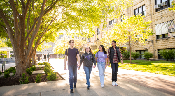 Students walk on campus.