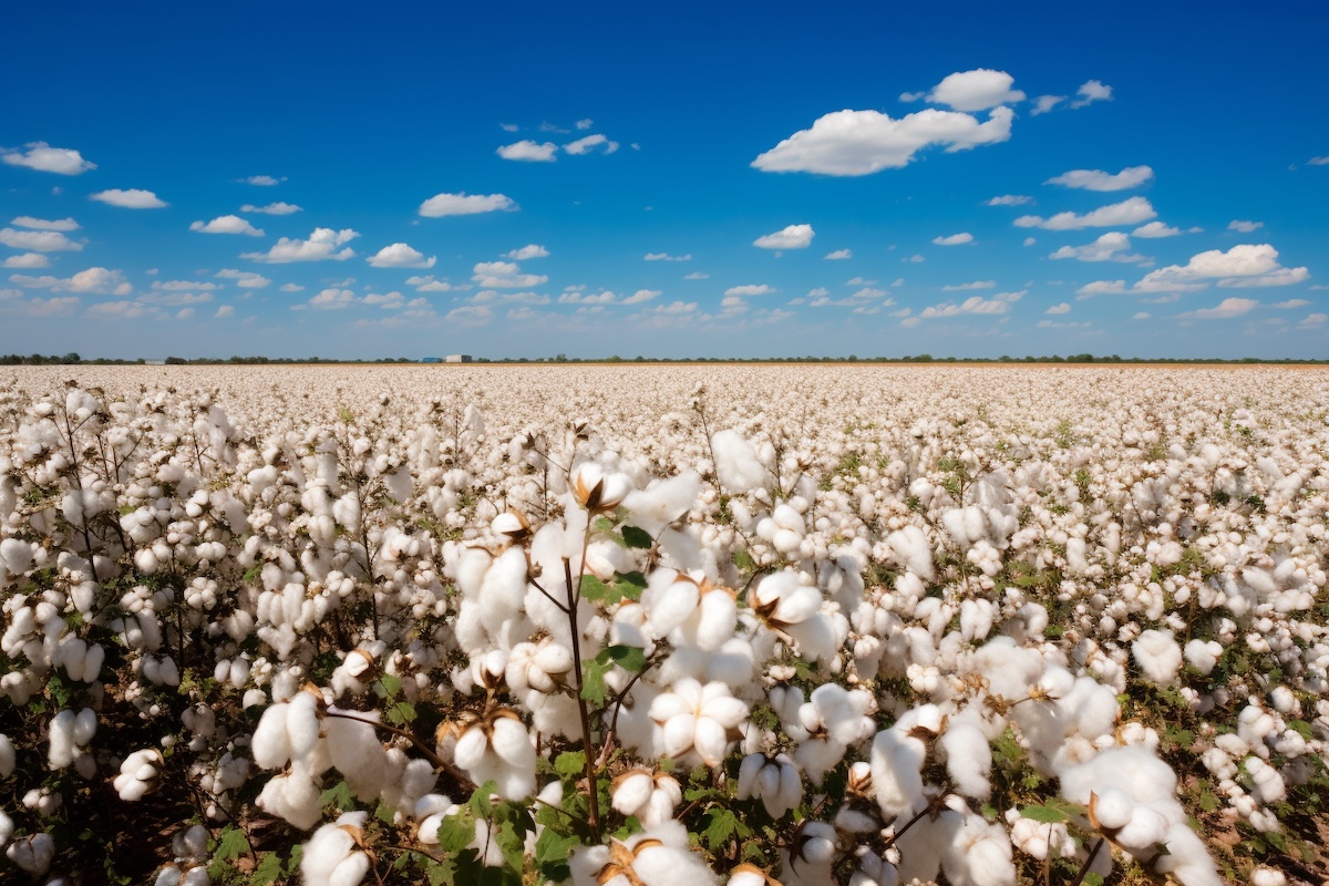 cotton field under a blue sky