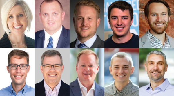 Ten Carl R. Ice College of Engineering alumni have been selected to receive Professional Progress Awards. Top row, from left: Sarah Appleton, Corey Brown, Will Burton, Kyle Hill and Bryce Huschka. Bottom: Jonathan King, Ben McBride, Scott Miller, Brian Moore and Trevor Wooten.