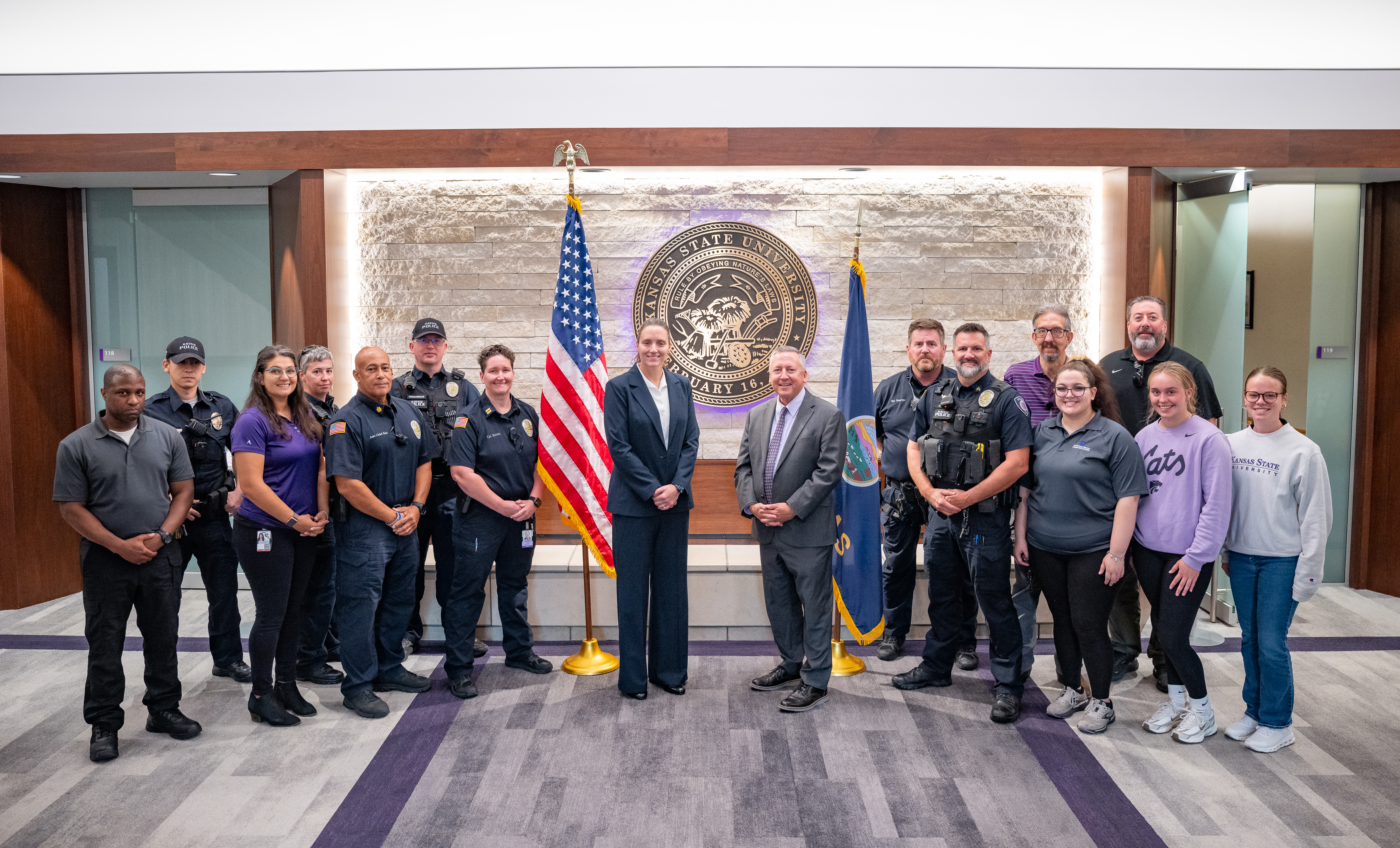 K-State PD staff with President Linton