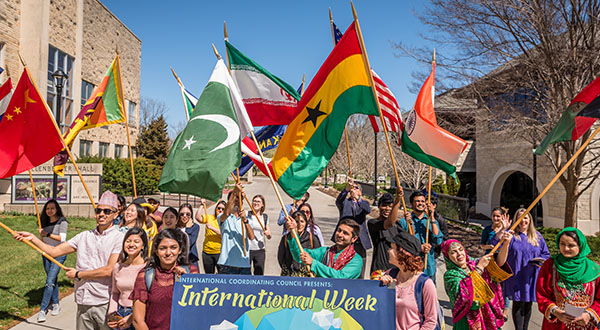 International Student Week celebration with international flags