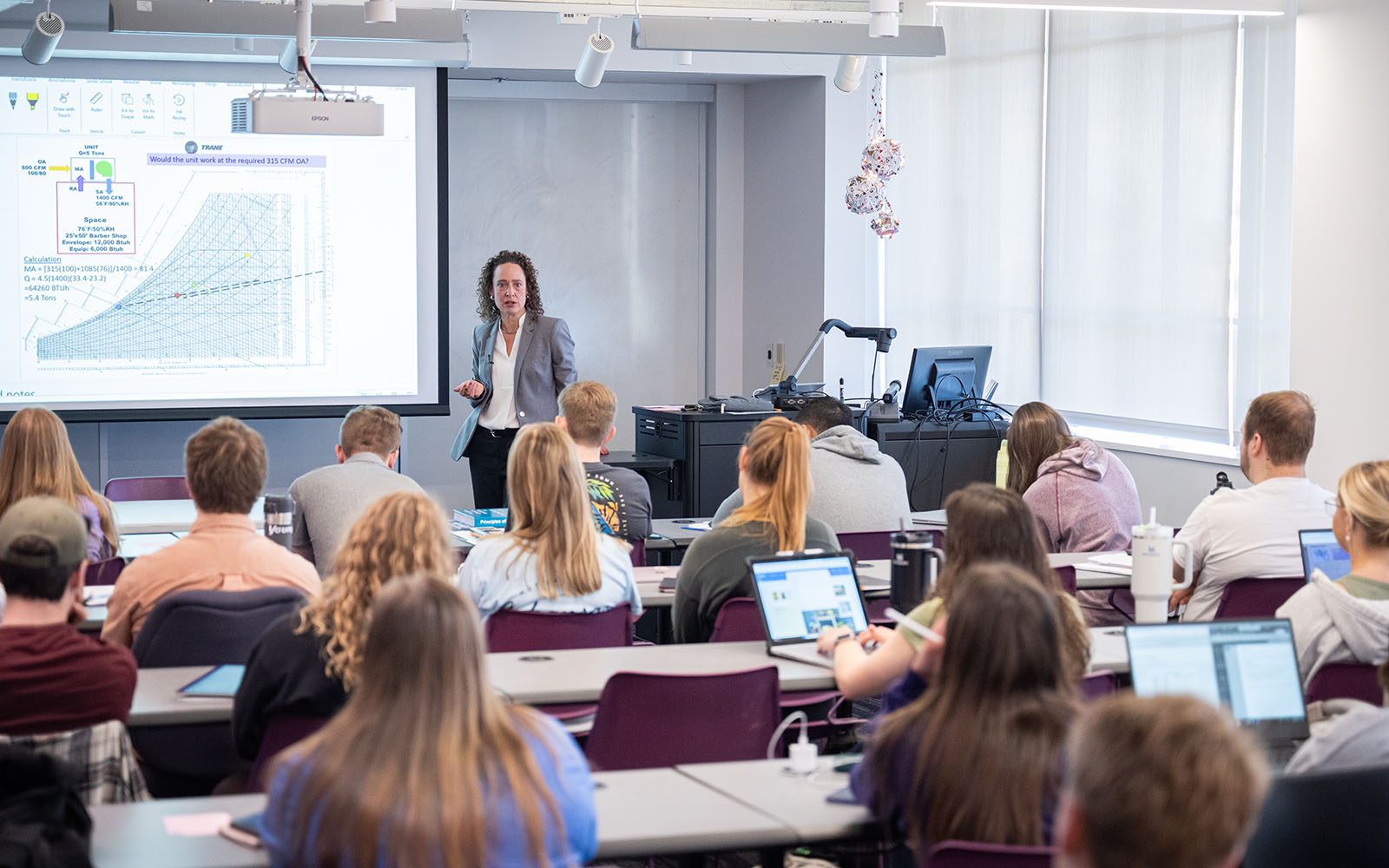 Engineering classroom with faculty member and students