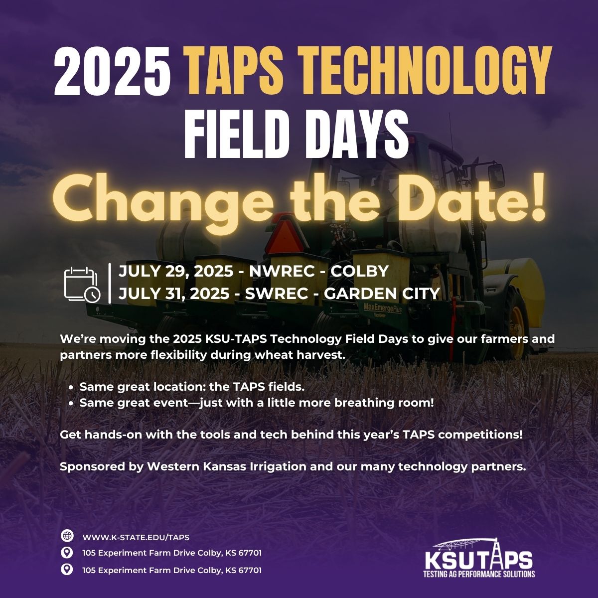 Graphic for the 2025 KSU-TAPS Technology Field Days