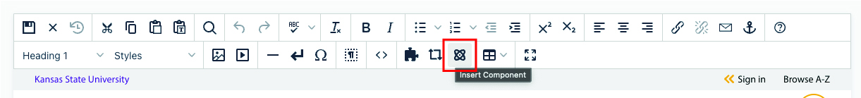 Editor Toolbar with insert component highlighted