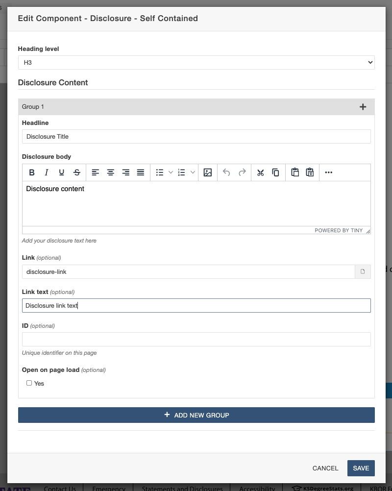 Disclosure information dialog box